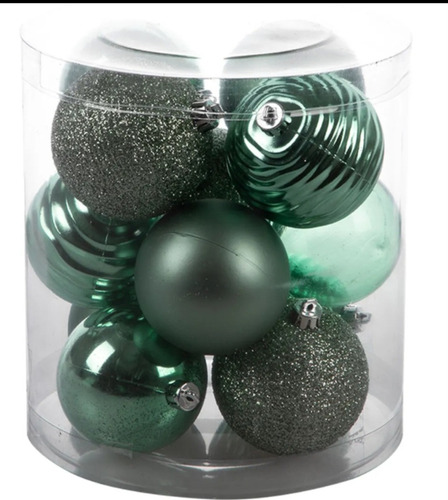 12 Esferas Navideñas Verde Menta 8cm Plástico Bolas