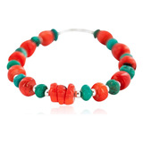 Pulsera Nativa Americana Coral Turquesa Natural Con Navajo $