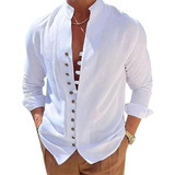 Camisa Lino Hombre Slim Fit Manga Larga Para Casual Strech