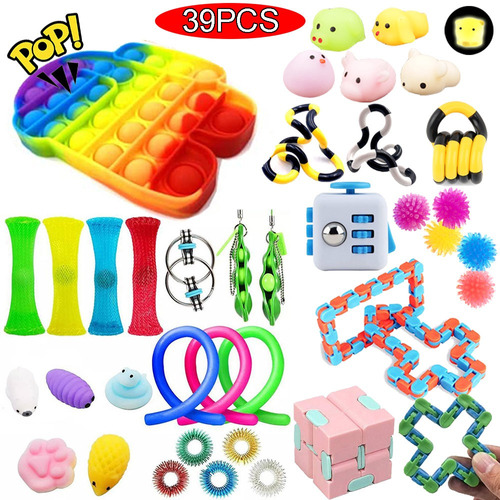 39 Piezas Popit Fidgets Burbujas Exprimir Silicona Juguetes