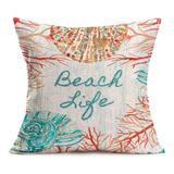 Throw Pillow Cover Vintage Ocean Theme Conch And Red Co...