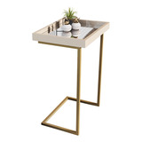 Mesa Lateral Apoio Sofá Com Espelho Jb 4774 - Pérola/ Dourado Cor Pérola / Dourado