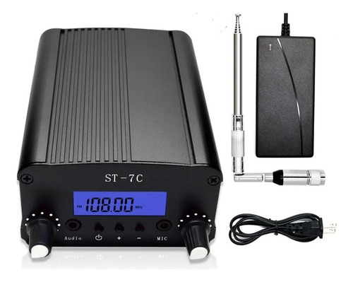 Transmissor Para Rádio Fm 7w Kit Completo St Estéreo Cor Preto 12v