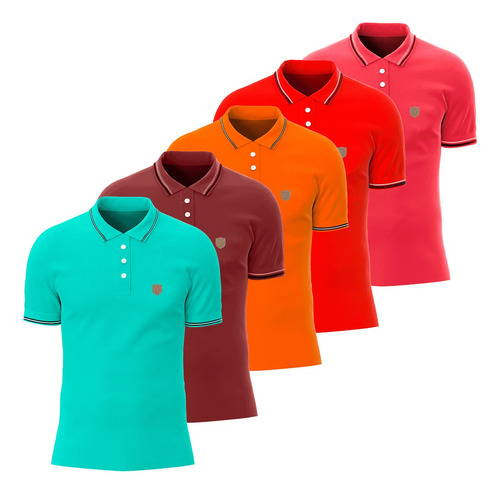 Kit 5 Camisas Gola Polo Masculinas Social Basic 100% Algodão