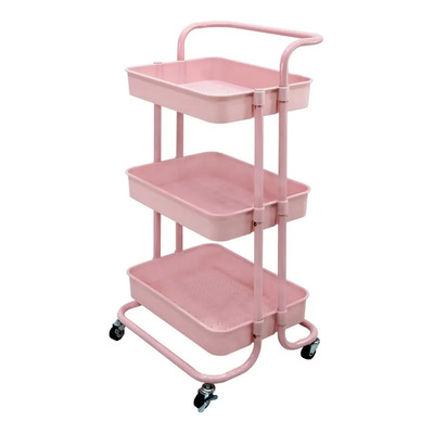 Carrito Organizador Auxiliar Multifunción 3 Niveles Mundo In Color Rosa