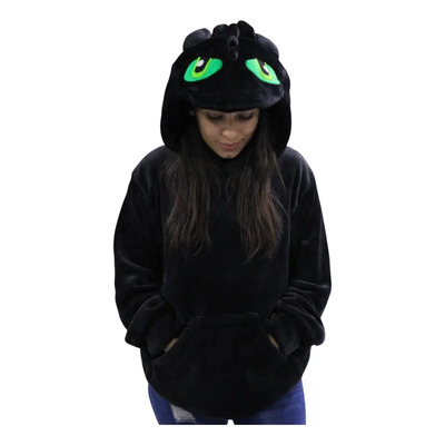 Sudadera Suéter Kigurumi Chimuelo Capucha Y Canguro Polar Mediana Negro Chimuelo Dragón