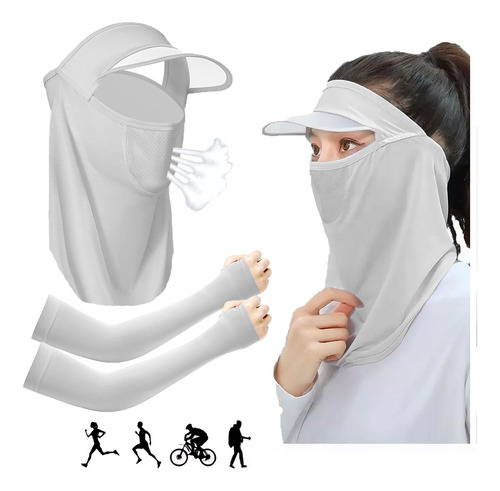 3pcs Mangas Elasticidad Protectora Uv Y Máscara Sombrero Sol