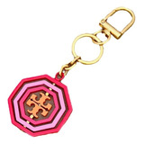 Llavero Tory Burch Octágono Tonos Rosa Con Logo Central