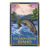 Señal Metálica 12x18 Pulgadas, Río Salmon, Idaho, Pesca Con 