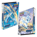 Pasta Fichário Álbum Premium Pokémon 4 Argolas Capa Dura Cor Tempestade Prateada - Espada E Escudo - Lugia E Vulpix