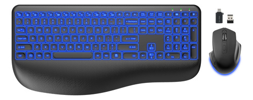 Combo De Teclado Y Mouse Inalambricos, 7 Efectos Retroilumin