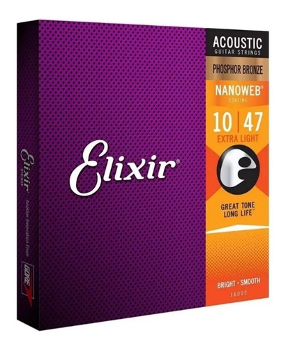  2 Paquetes Cuerdas Elixir 16002 De Guitarra 10/47 + 5 Puas