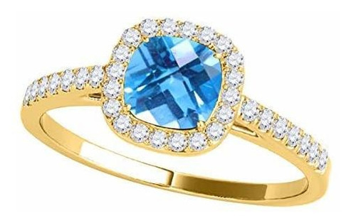 Anillo 1.15 Ct Diamante Y Topacio Azul, Oro Amarillo 10k