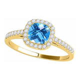 Anillo 1.15 Ct Diamante Y Topacio Azul, Oro Amarillo 10k