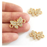 1 Dije Conector Mariposa Dorado Con Strass Metal Bijouterie 