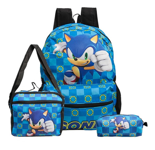 Kit Mochila Escolar Sonic Costas Lancheira+estojo