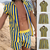 Conjunto Masculino De Néon Listrado Premium De Moda Praia A