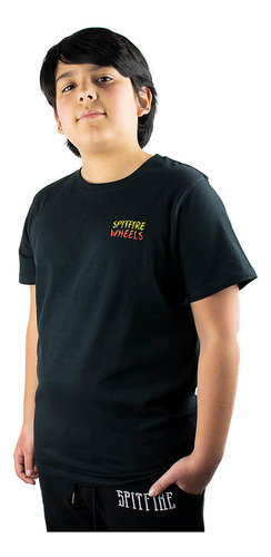 Polera Niño Spitfire Flames Script Logo Negro