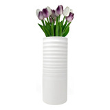 Florero Tubular Jarrón Plateado Blanco Cilíndrico 25 Cm