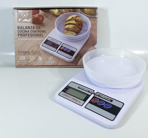 Balanza De Cocina Electrónica Con Bowl Digital 10kg Color Blanco
