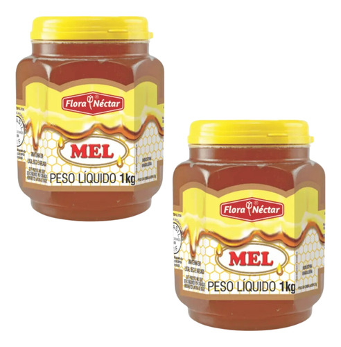 Kit 2 Mel Puro Pote Plástico Sextavado 1kg Flora Néctar