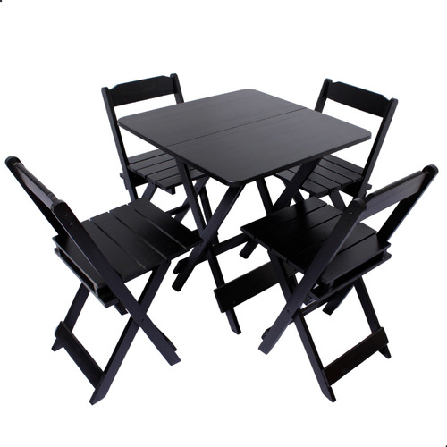 Mesa Quadrada Dobrável 70x70 Madeira Maciça Teca C/4cadeiras Cor Preto