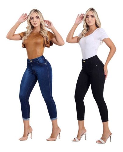 Kit 2 Calça Jeans Feminina Capri Cintura Alta L/bumbu Barato