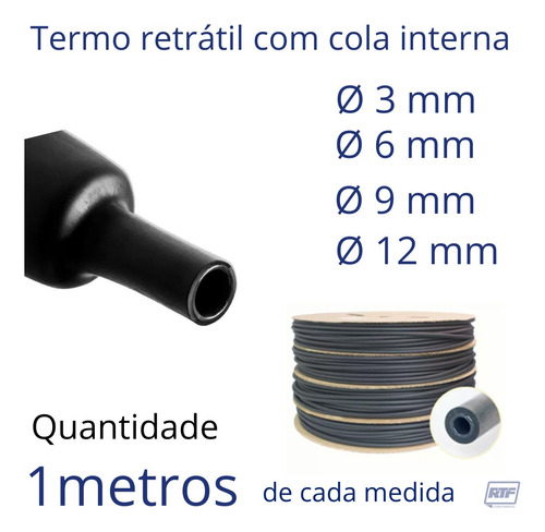 Kit Termo Retrátil C/ Cola Interna 3mm 6mm 9mm 12mm 1 Metro