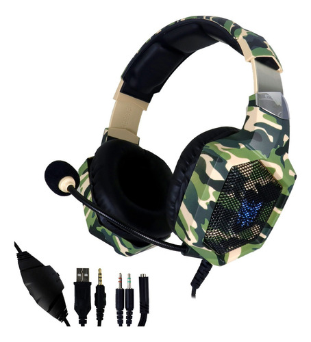 Audifonos Diadema Gamer K8 Slim-co Xbox Ps4 Ps5 Jack 3.5mm Color Camuflaje Verde