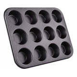 Forma Assadeira Cupcake 12 Cavidades Em Carbono Antiaderente Cor Preto