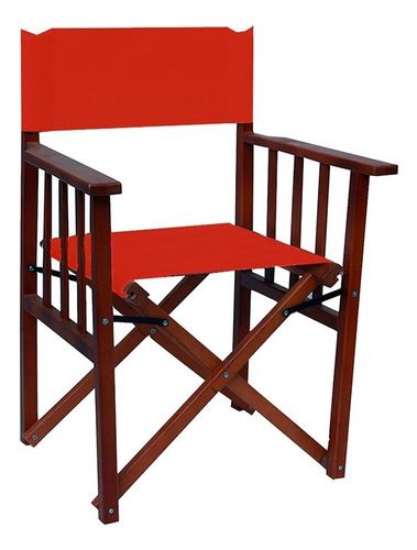 Sillon Silla Director Madera Oscura Plegable Jardin Bar Color Rojo