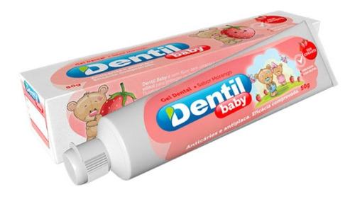 Gel Dental Dentil Baby Morango Sem Flúor 50g Xilitol Pasta