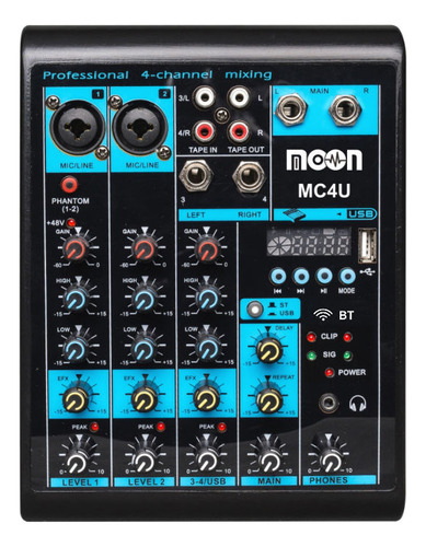 Consola Mixer Moon Mc4u 4 Canales Efectos Usb Bluetooth