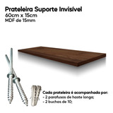 Prateleira Mdf Amadeirada 60x15 Suporte Invisível