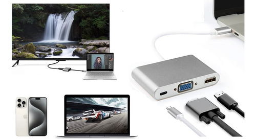 Adaptador Hub Macbook M1, M2 Pro Air Thunderbolt Usbc Vga+nf