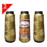 Kit 3 Ribbon Dourado Ouro Fio Linha Crochê Barbante Soberano