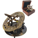 Reloj De Sol Náutico De Latón Antiguo, Con Brújula Náutica