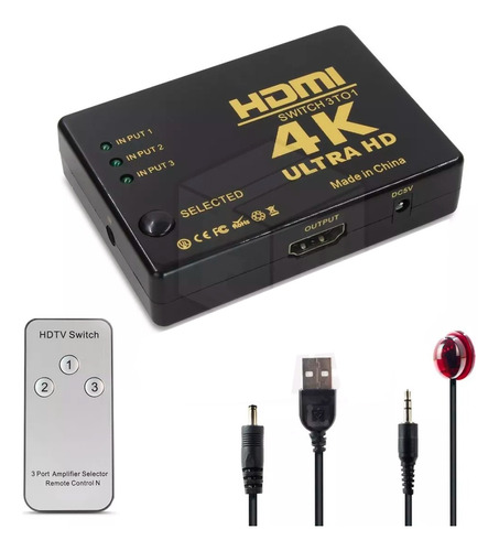 Hub Switch Hdmi 3x1 Áudio E Vídeo Divisor 1080p Com Controle