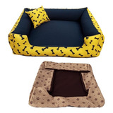 Cama P Para Pets Caminha Cachorro Pequeno 50x50 + Capa Extra Cor Cama Amarela + Capa Marrom