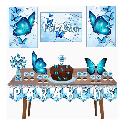 Kit Decoração Festa Casa Monta Facil Borboleta Azul Teen Top | Parcelamento sem juros