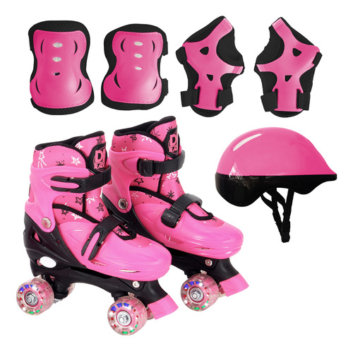 Patins 4 Rodas 30 Ao 41 Com Led Luz Roller Ajustável Menina