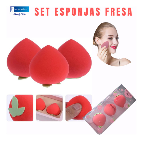 Set De Esponjas Frutilla Para Maquillaje X 3 Unidades