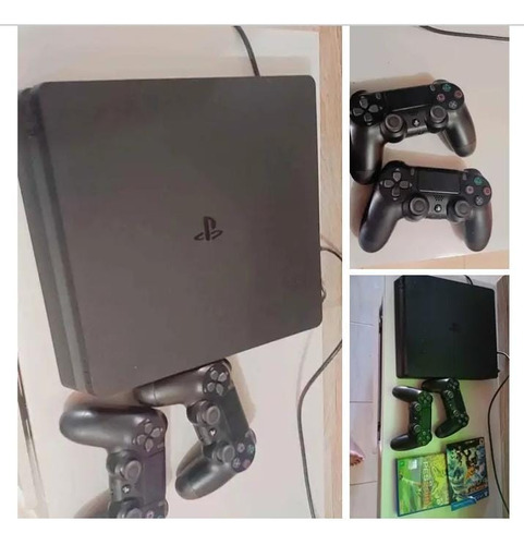 Ps4 Slin , 1 Terá De Memória,  2 Controles , 2 Jogos.