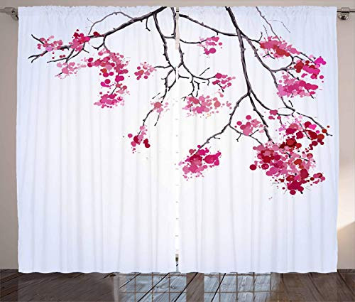 Cortinas De Panel Diseño De Cerezos Japoneses Blanco Rosa