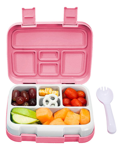 Redlemon Lonchera Para Niños Tipo Bento Box De 5 Divisiones, Sellado Hermético Antiderrames, Con Recipiente Para Comida Desmontable, Incluye Tenedor-cuchara, Color Rosa