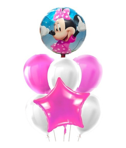 Set De 7 Globos Metalizados Personajes Infantiles Látex Deco