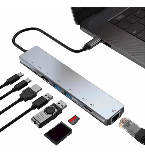 Hub Adaptador Usb -c 8 En 1 For Macbook / Window