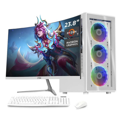 Computadora Escritorio Completa Xtreme PC Gaming AMD Radeon Vega Renoir Ryzen 7 16GB SSD 1TB Monitor Curvo 23.8 100Hz WIFI White rendimiento básico para juegos casuales, trabajo y estudio | Meses sin interés