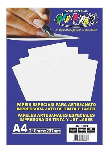 Papel Antílope Branco A4 180g/m² 50 Folhas Off Paper210x297m