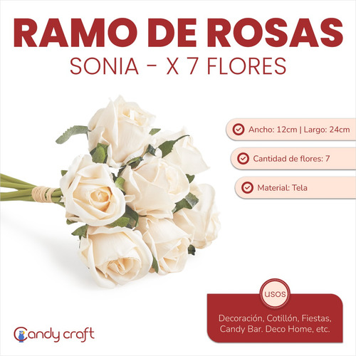 Ramo De Rosas Sonia X 7 Flores Artificiales